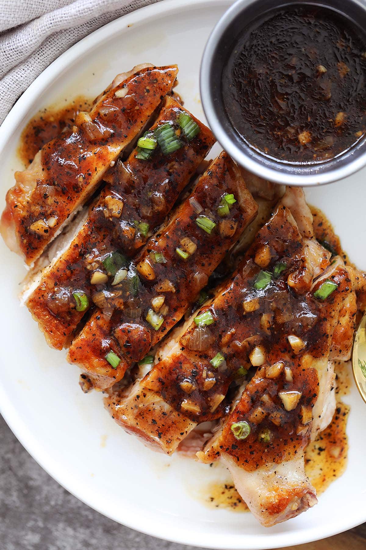 Crispy pan-fried black pepper chicken cutlet served with homemade black pepper sauce.