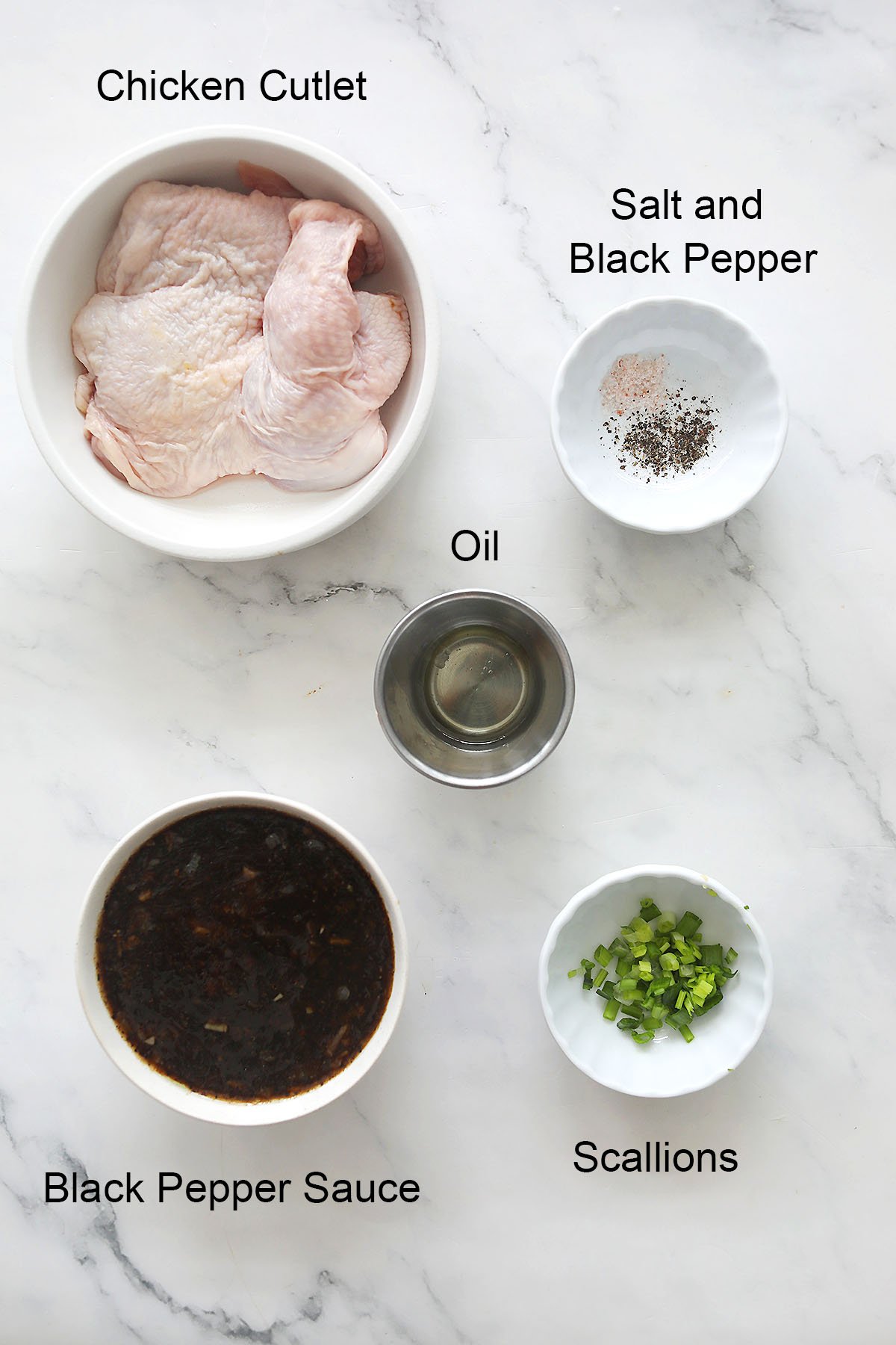 Ingredients for black pepper chicken.