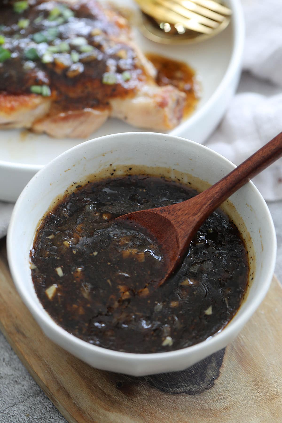 Homemade black pepper sauce served in a bowl.