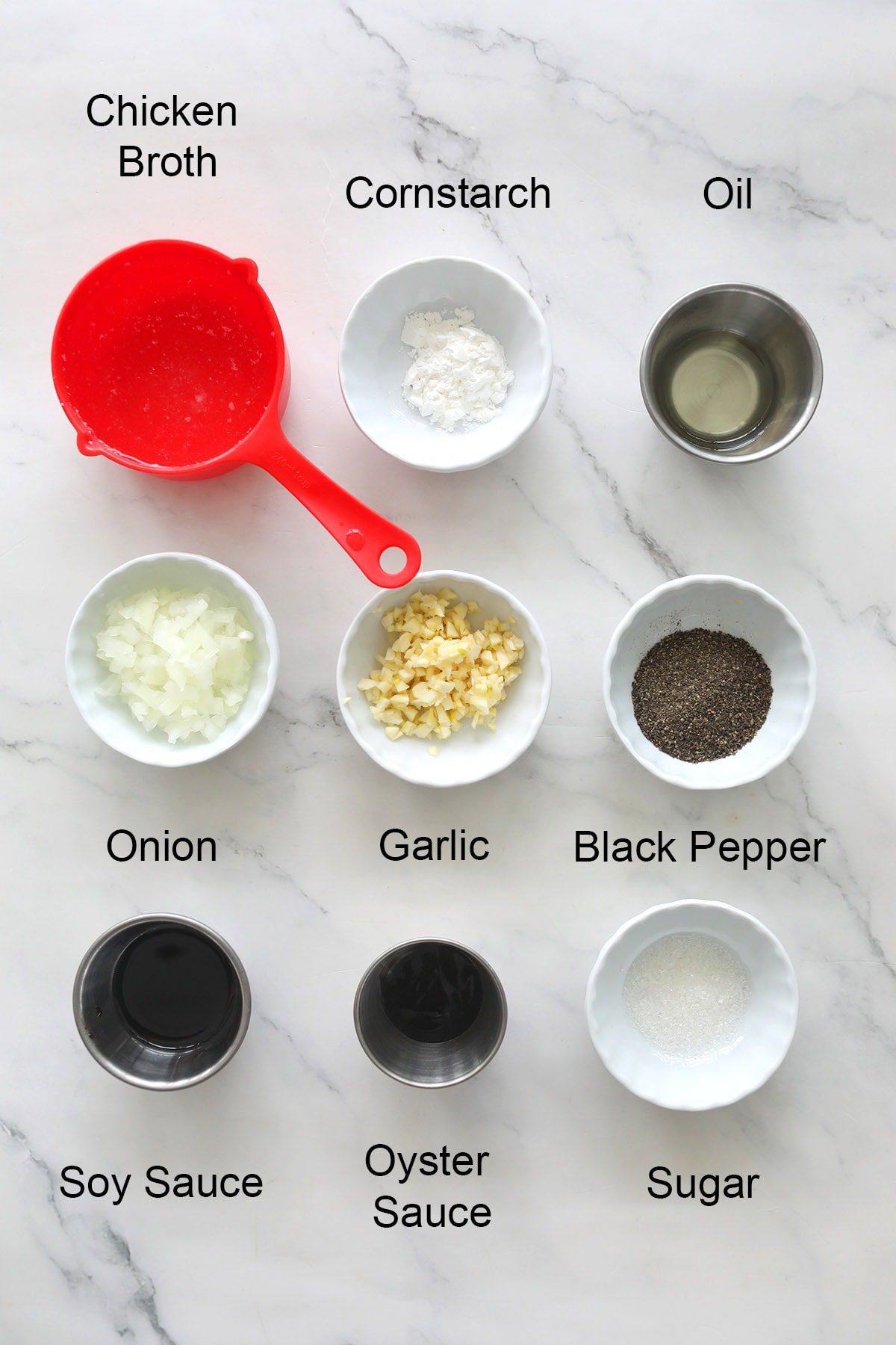 Ingredients for black pepper sauce.