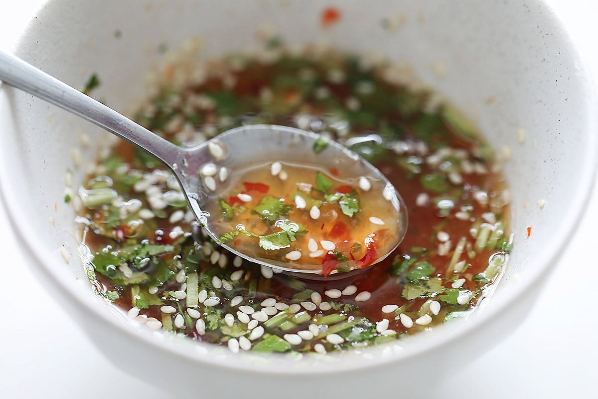 Sweet chili dipping sauce in a bowl.