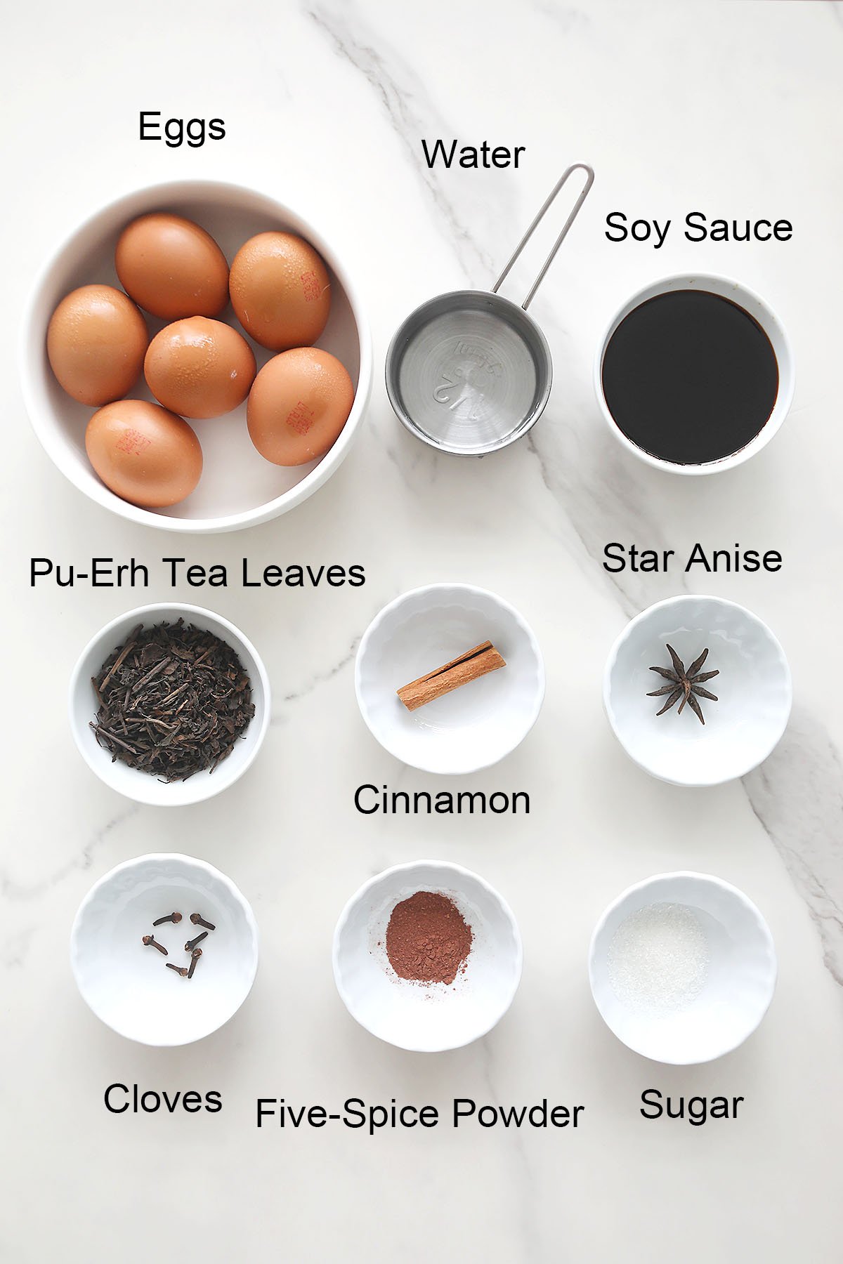 Ingredients for Chinese tea eggs.