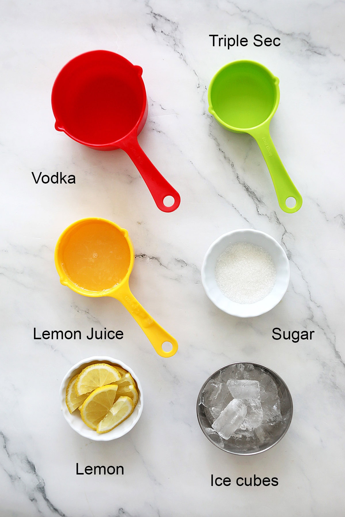 Photo of lemon drop martini ingredients.