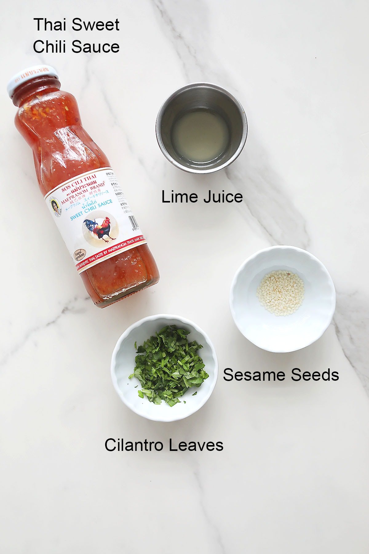 Ingredients for sweet chili dipping sauce.