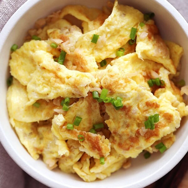 Preserved radish omelet topped with scallions.