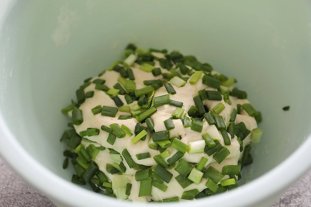 Scallion pancake dough in a bowl.