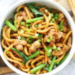 Shanghai fried noodles served in a bowl.
