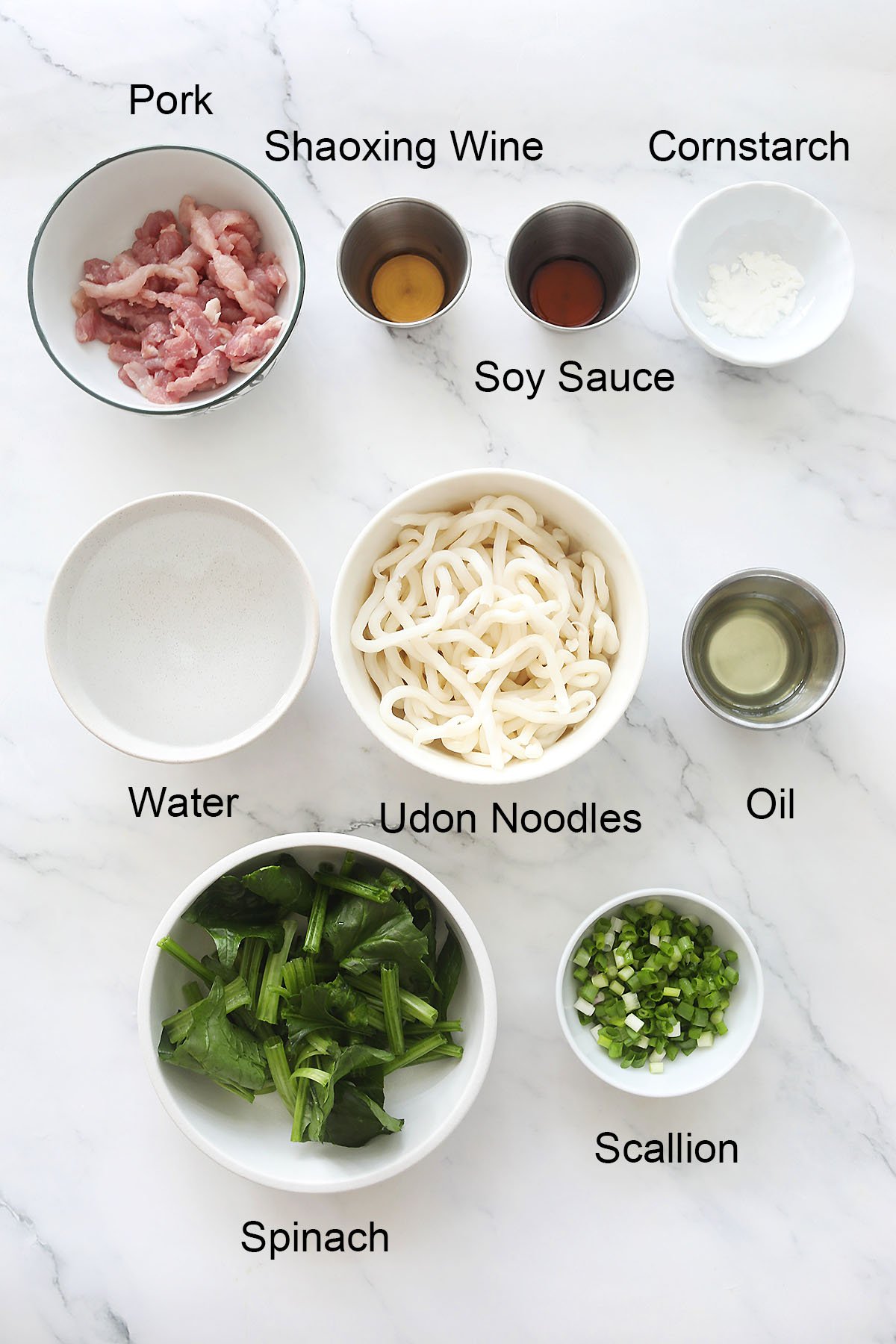 Ingredients for Shanghai fried noodles.