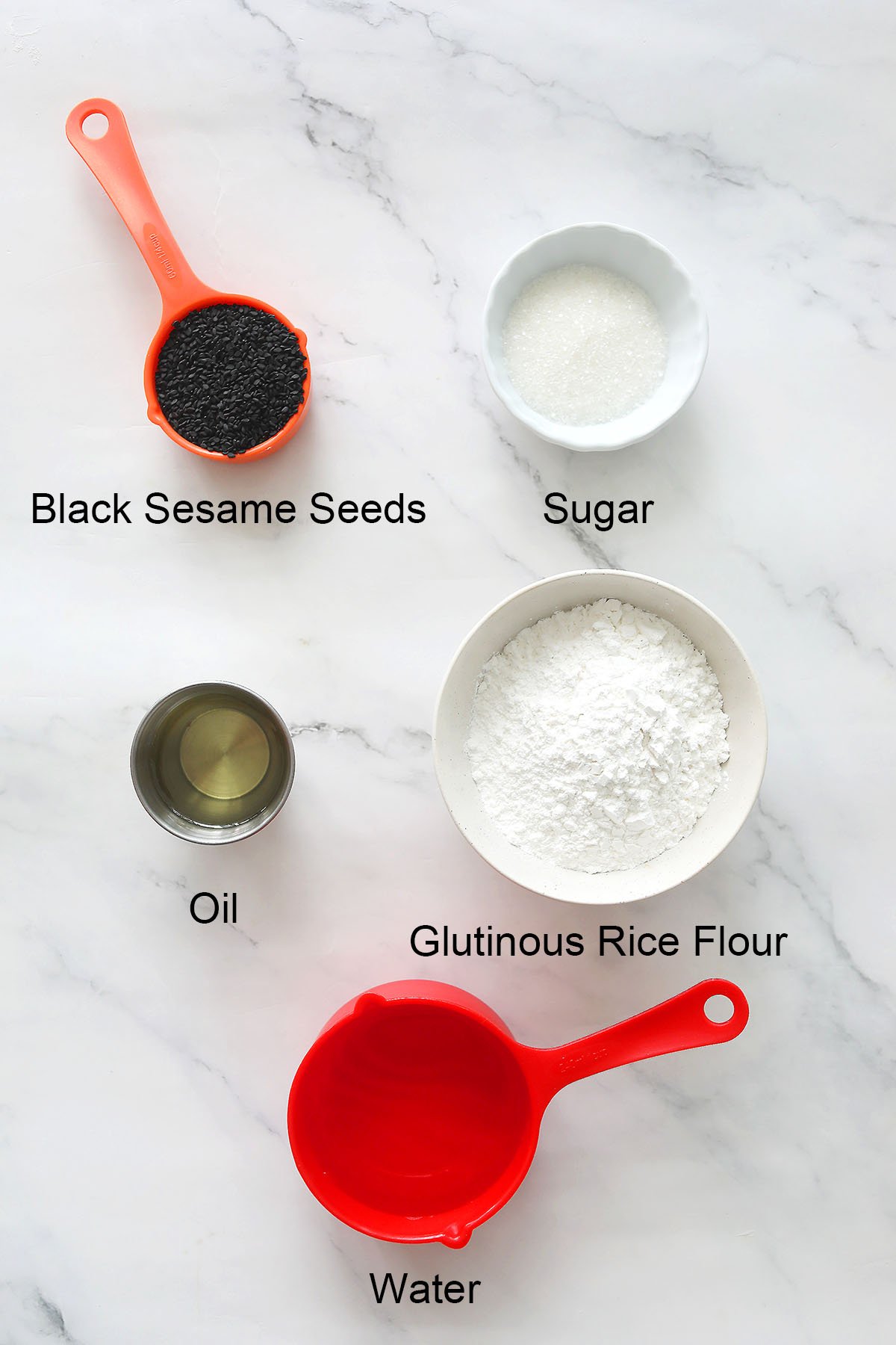 Ingredients for black sesame dumplings (tang yuan).