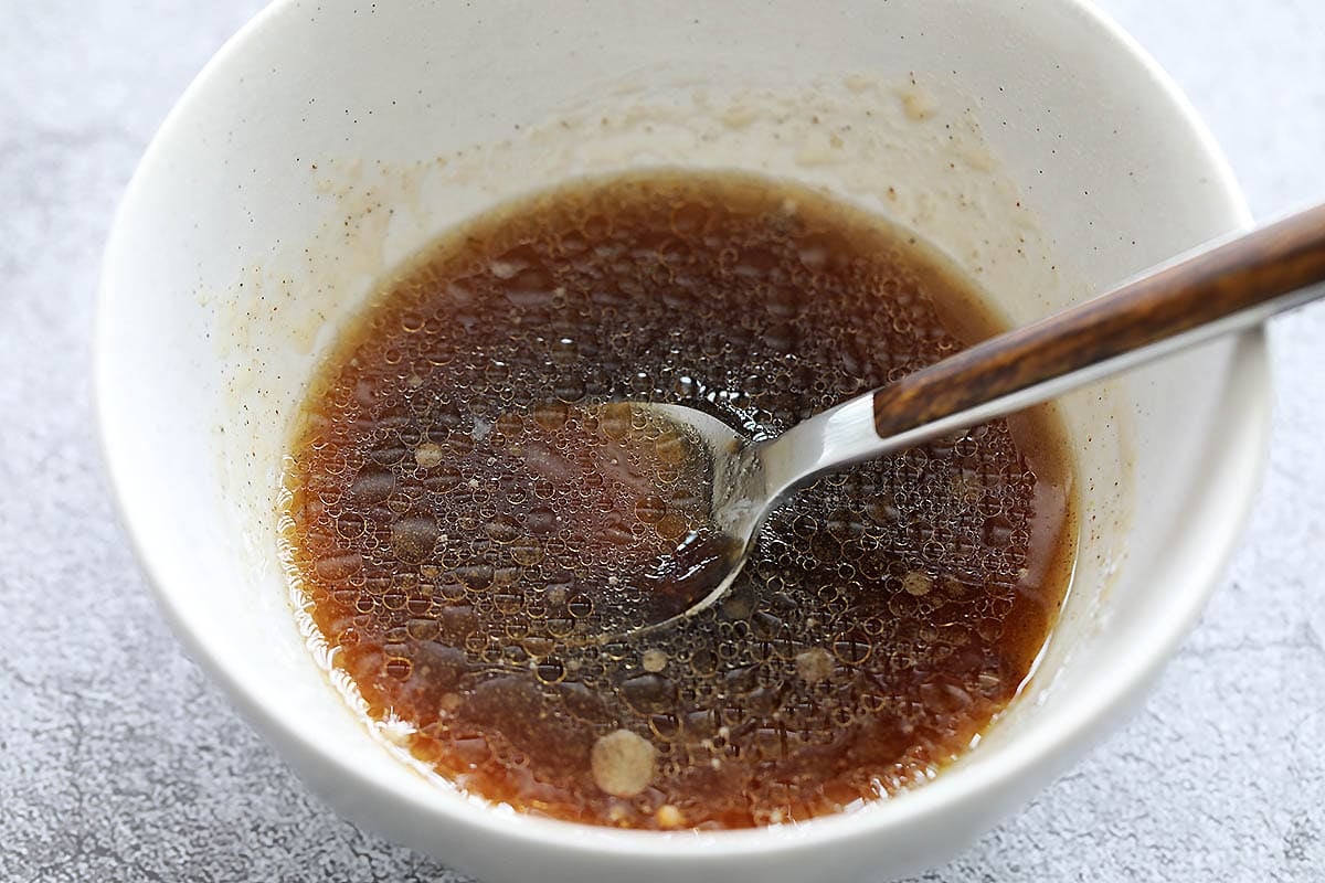 Chinese brown sauce for stir-fry in a bowl.