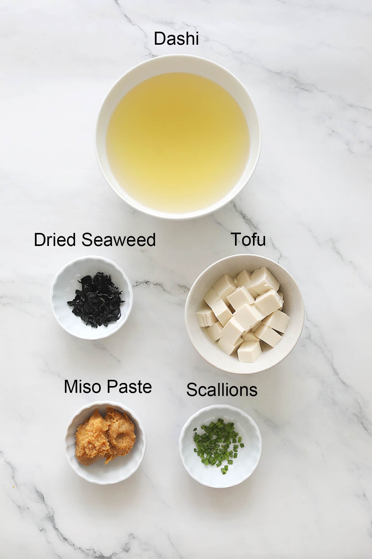 Ingredients for miso soup recipe.