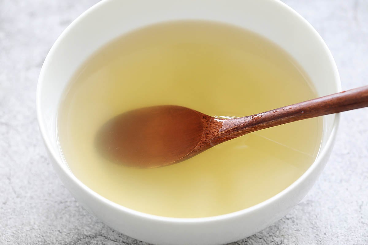 Homemade dashi in a bowl.