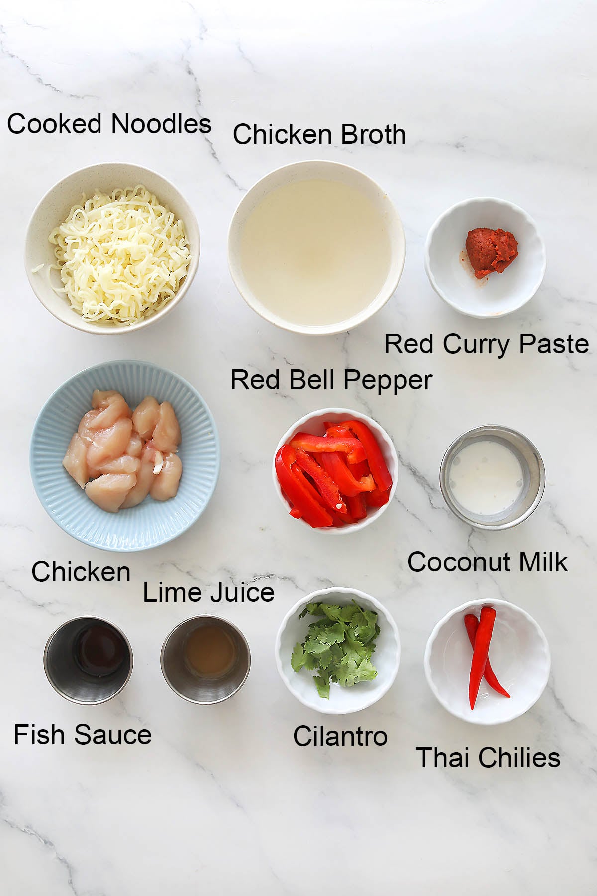 Ingredients for Thai chicken noodle soup.