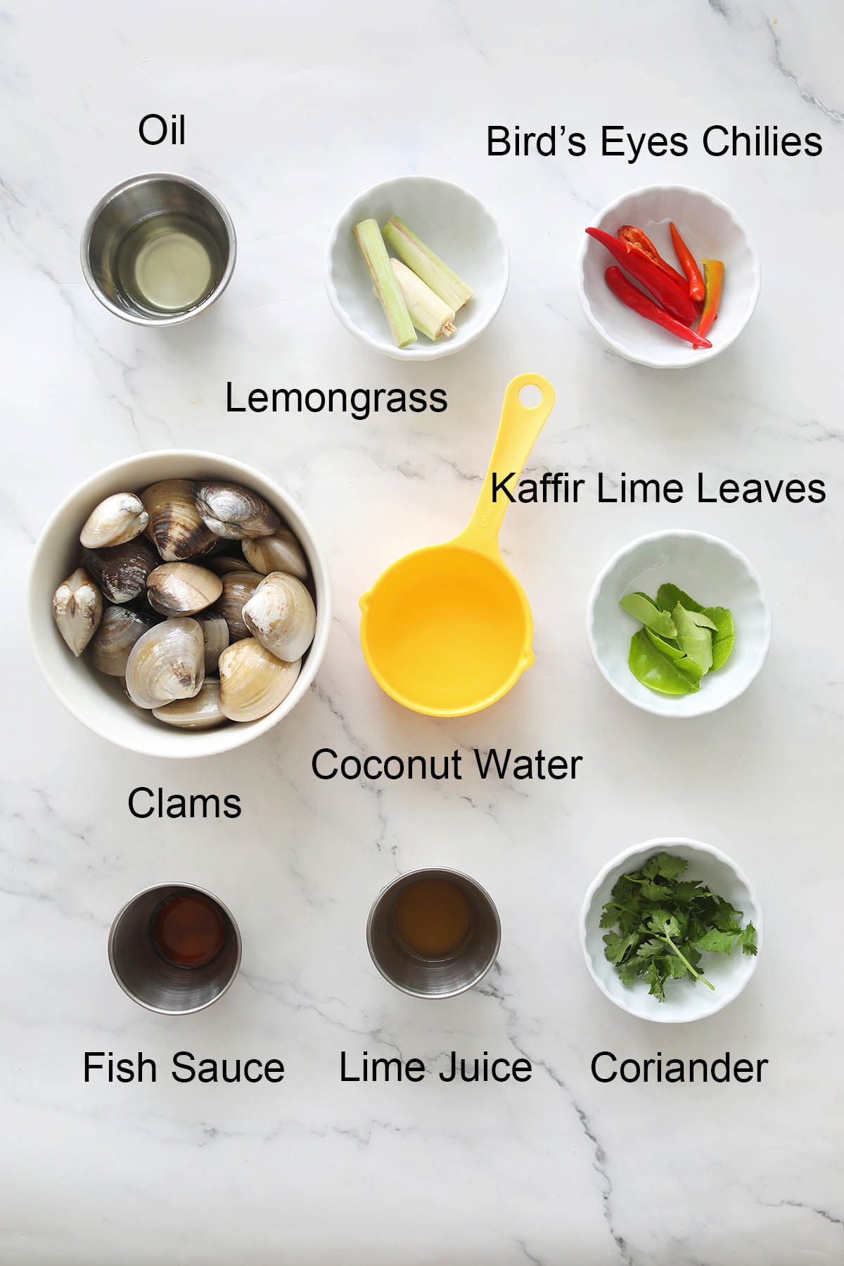 Ingredients for Thai steamed clams.
