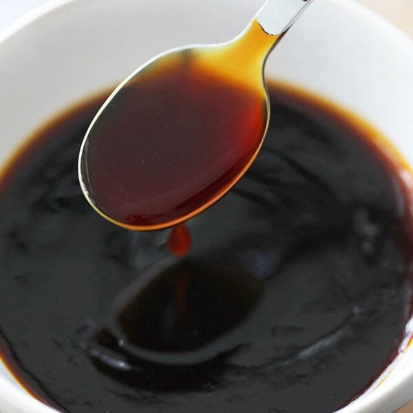 A spoonful of homemade general tso sauce.