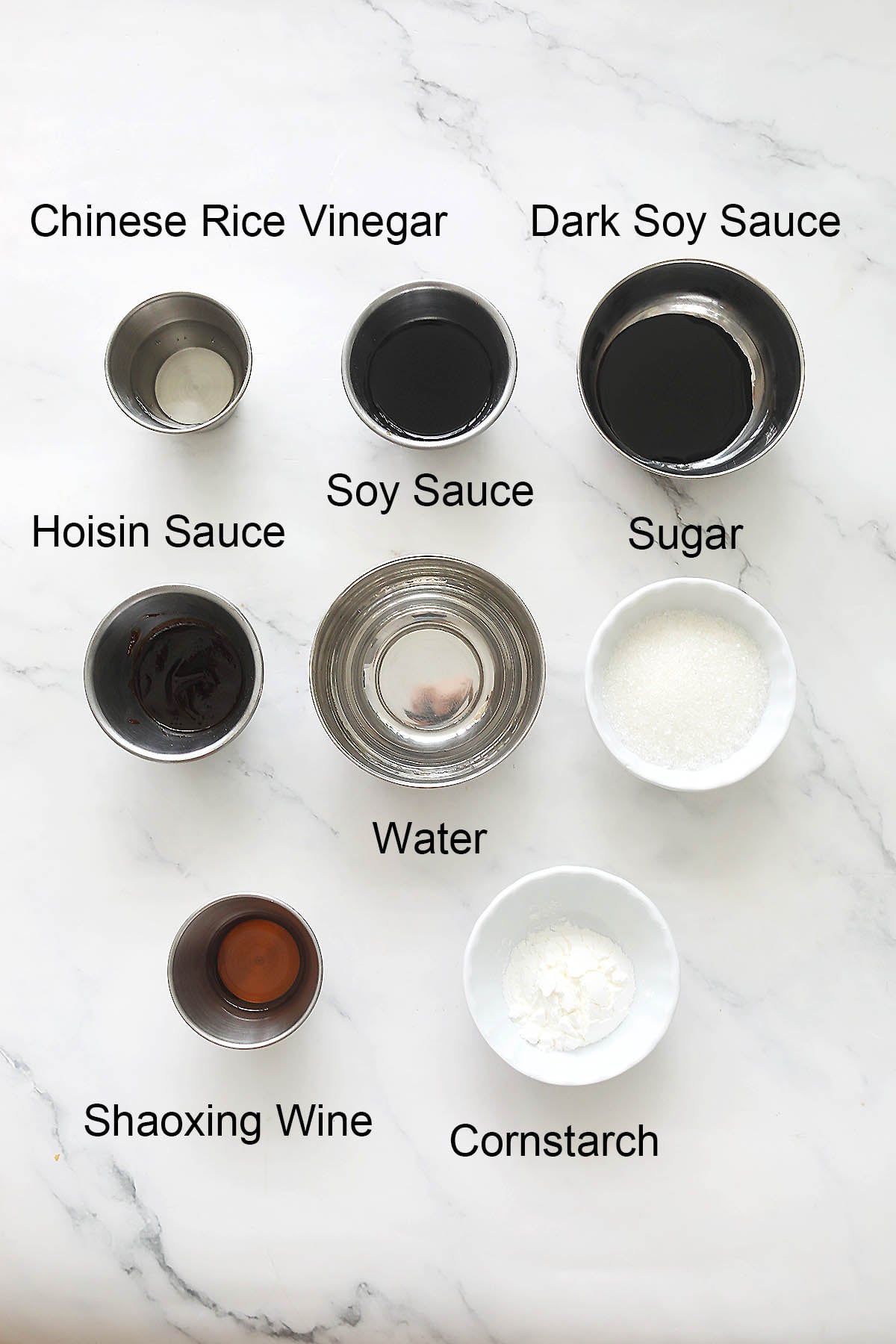 Ingredients for general tso sauce.