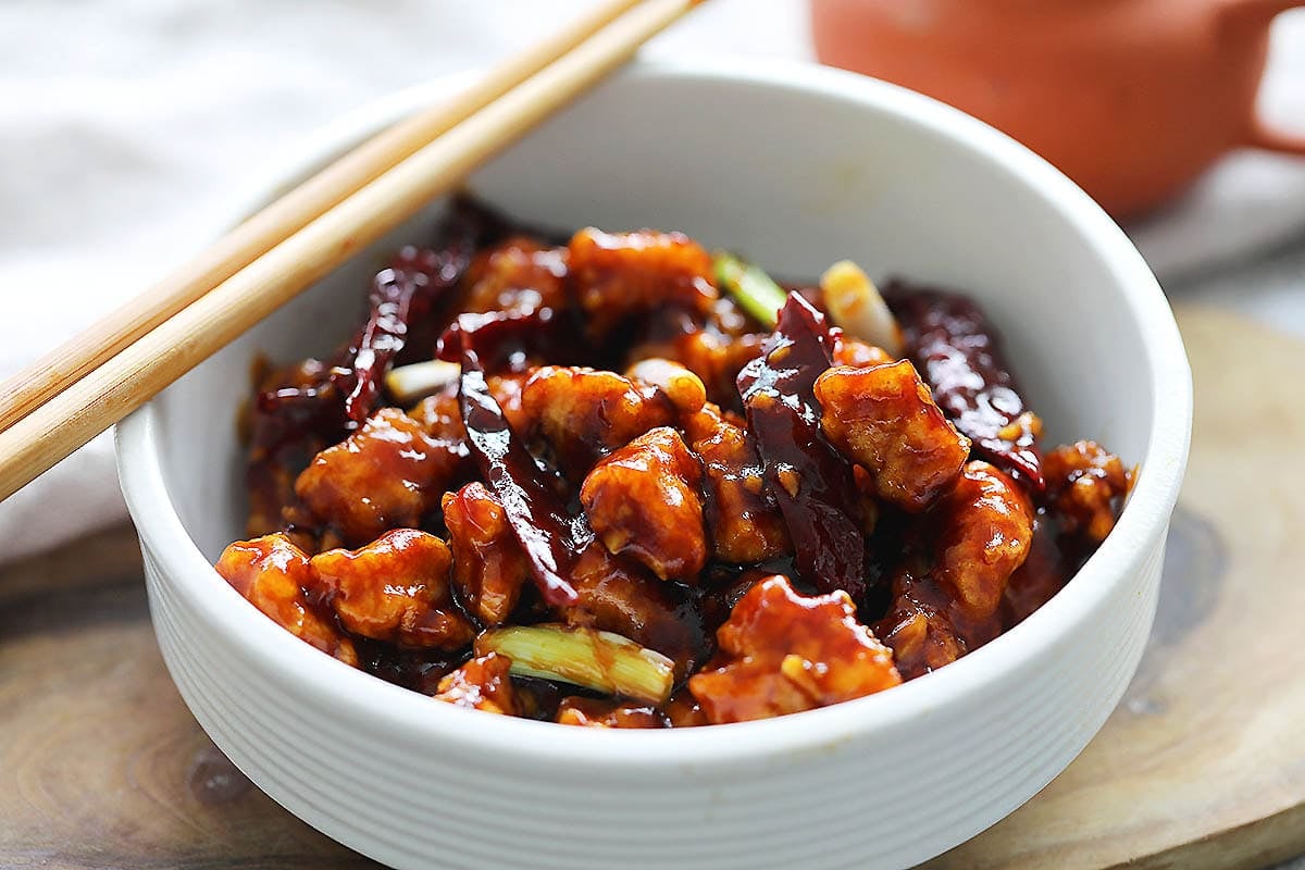 Crispy General Tso's chicken served in a bowl.