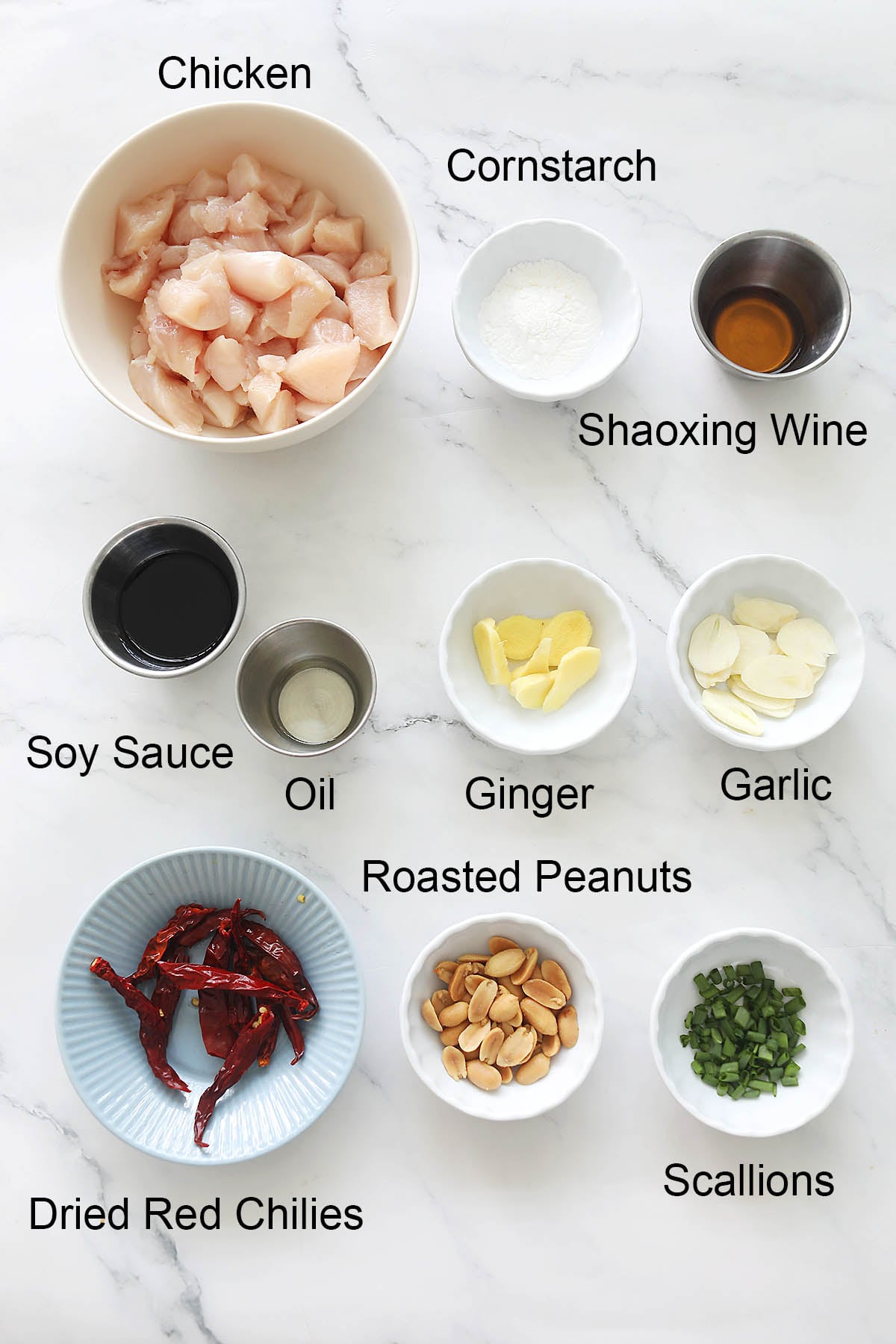 Ingredients for kung pao chicken.