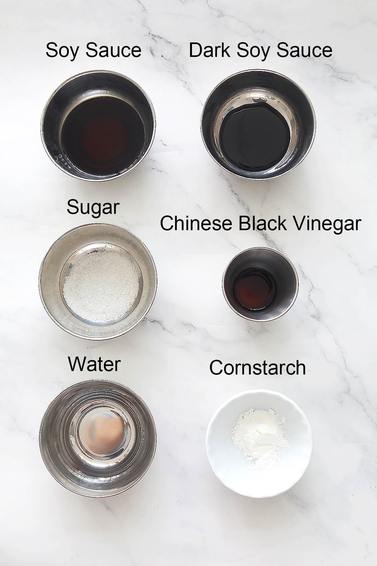 Ingredients for kung pao sauce.