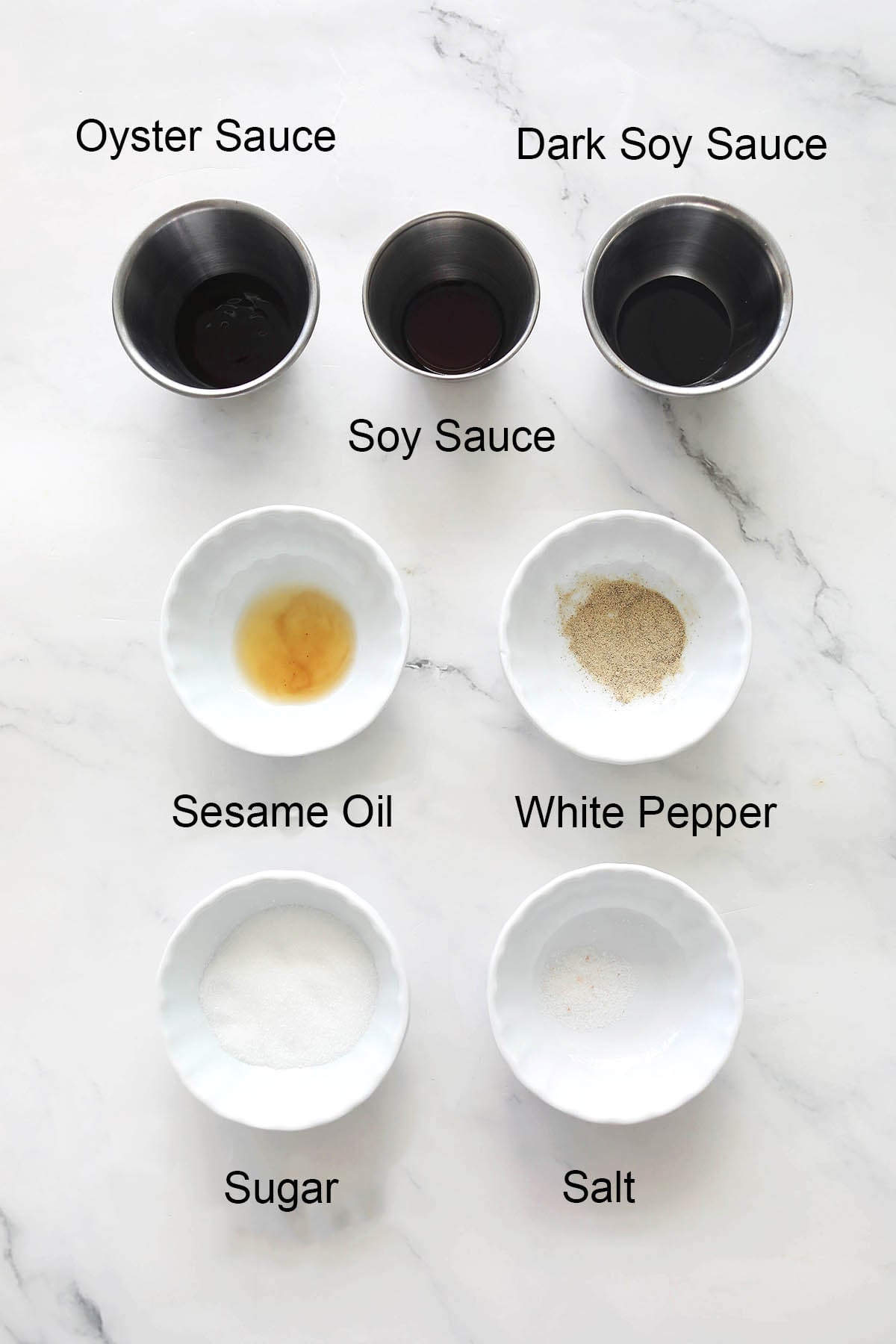 Ingredients for Chinese brown sauce for scallion beef stir-fry.