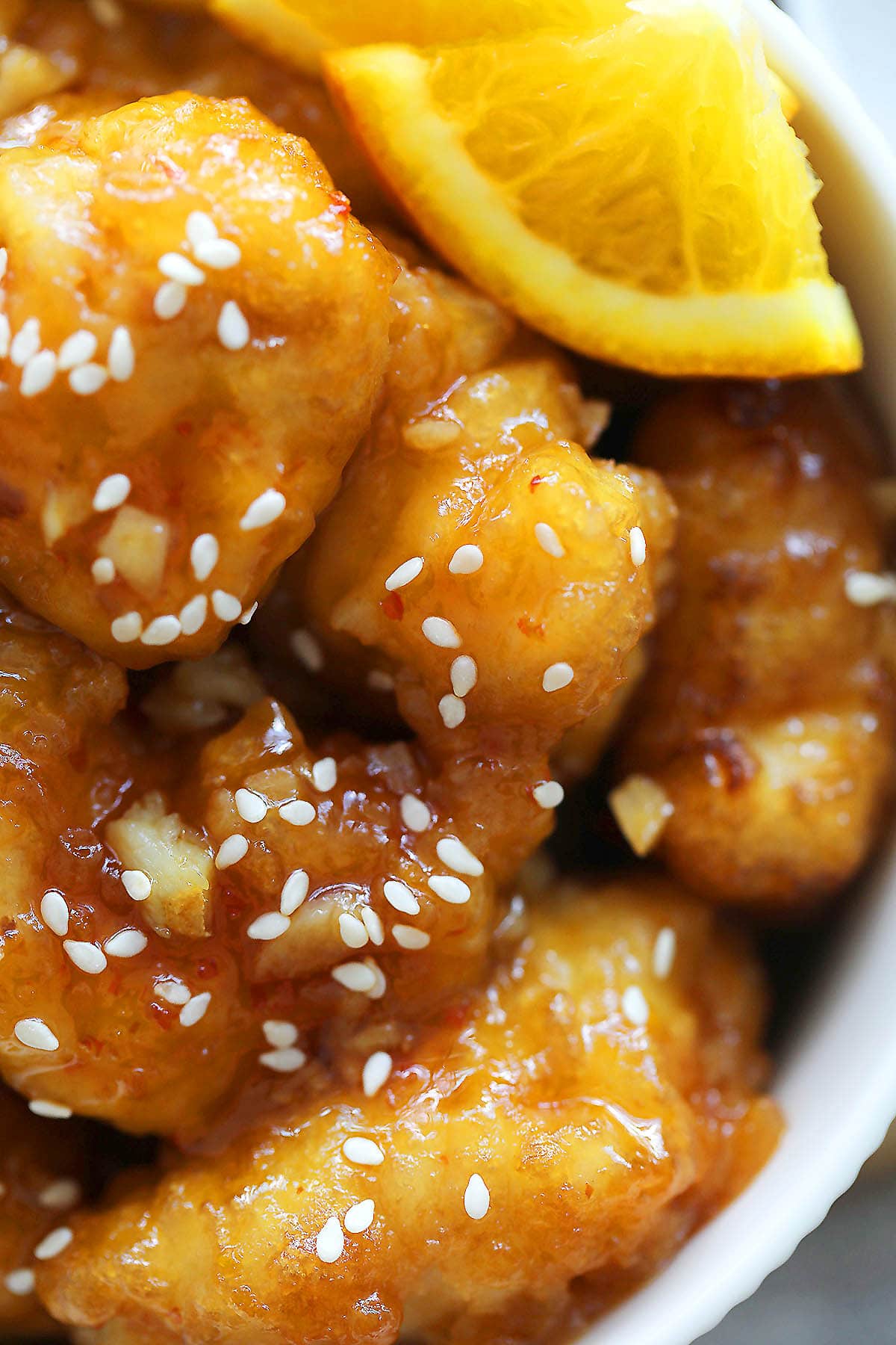 Better than Panda Express orange chicken served in a bowl.