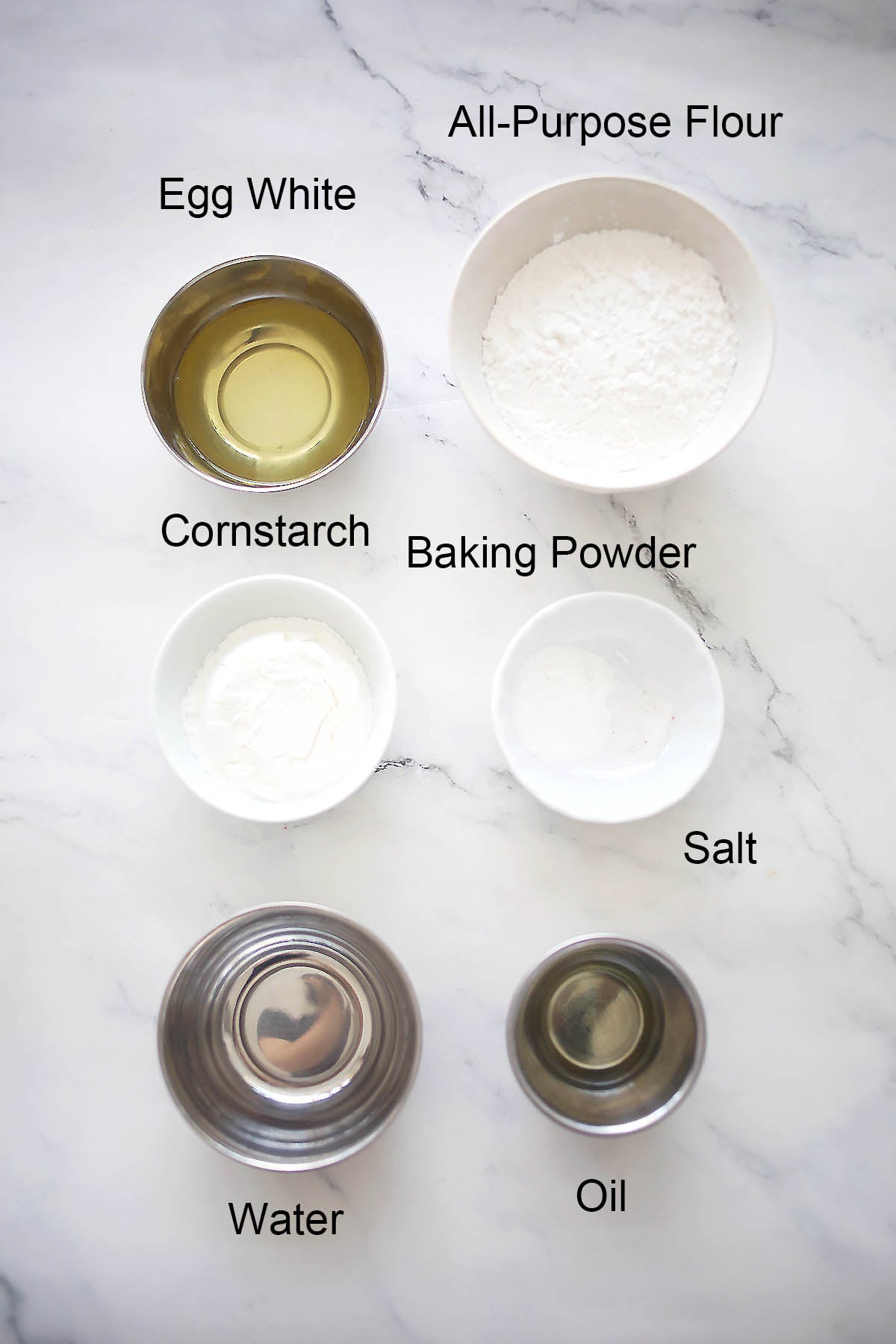 Ingredients for orange chicken frying batter.