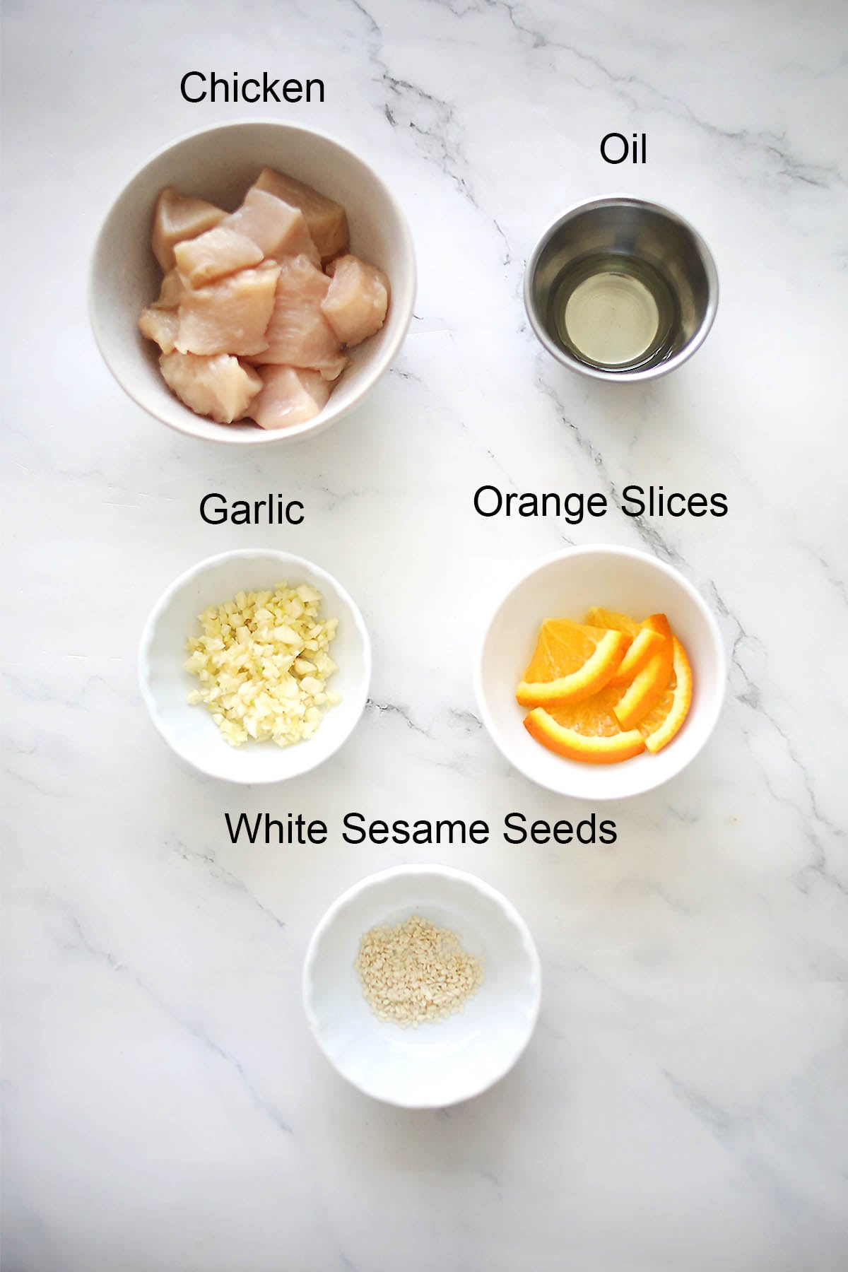 Ingredients for orange chicken.