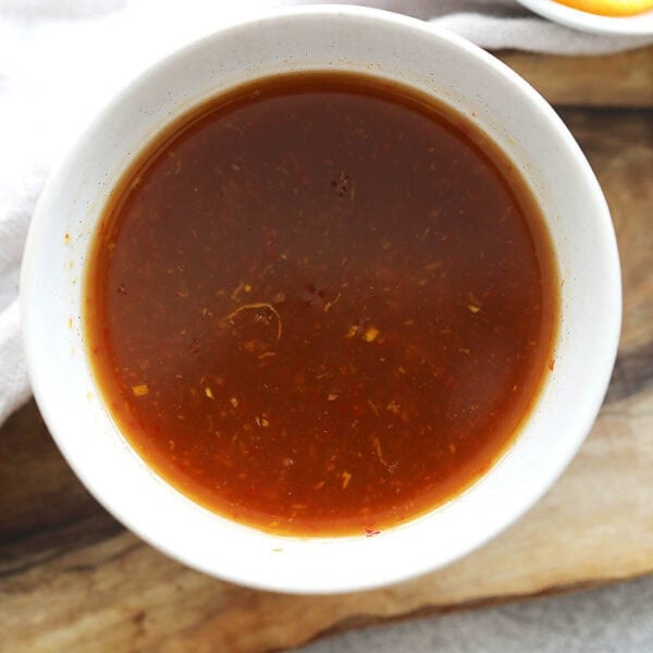 Homemade orange sauce in a bowl.