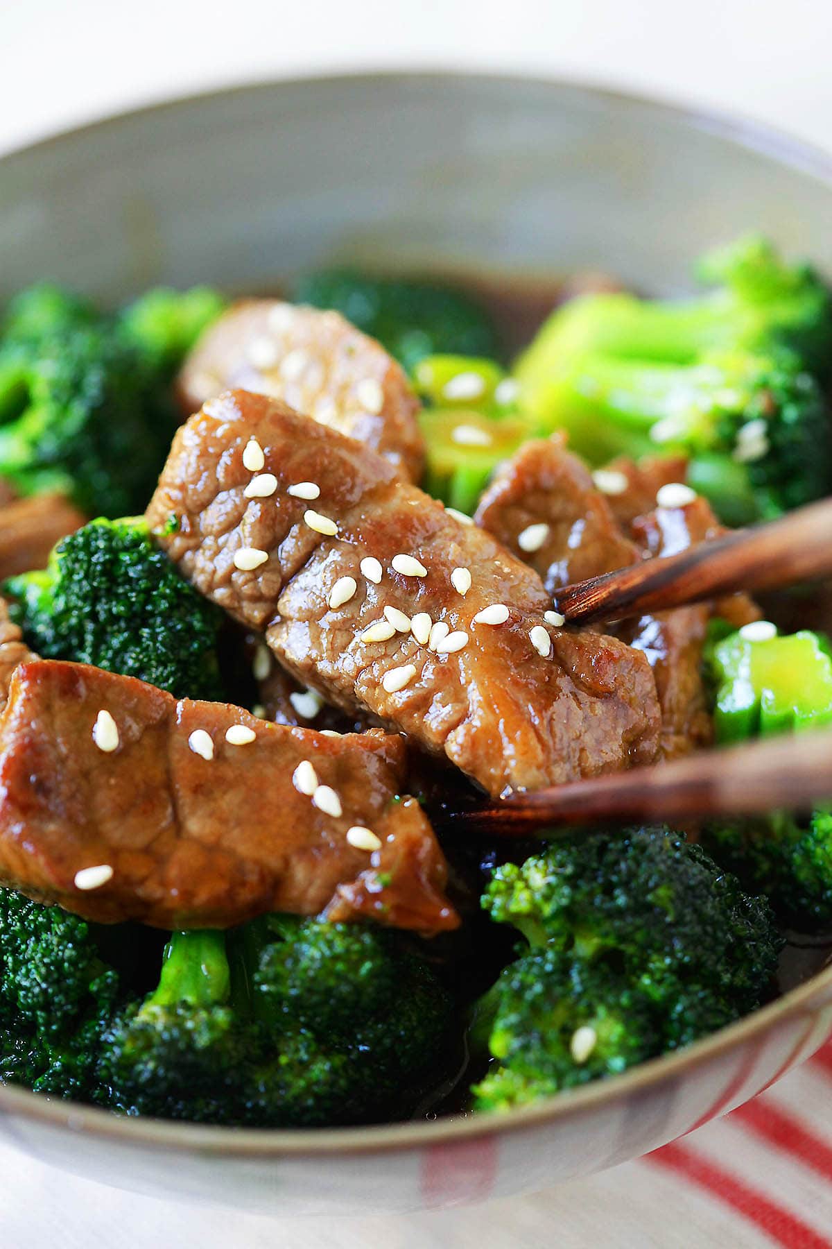 Beef and broccoli with homemade Chinese brown sauce.