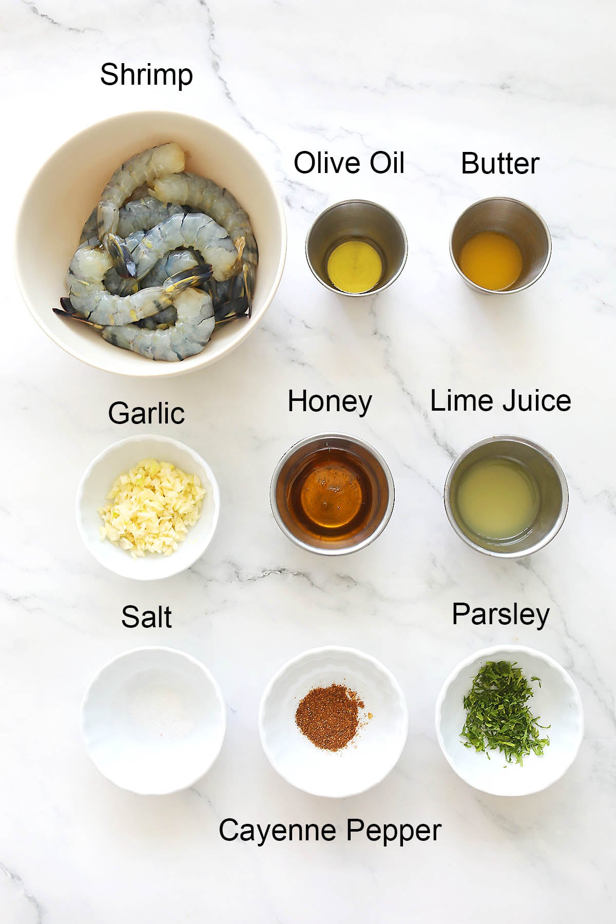 Ingredients for garlic honey lime shrimp.