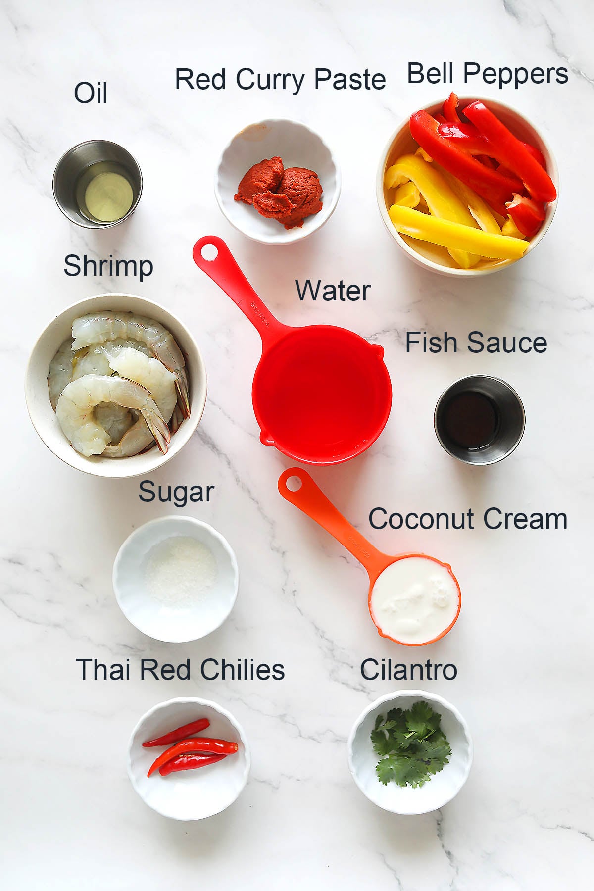 Ingredients for red curry shrimp.