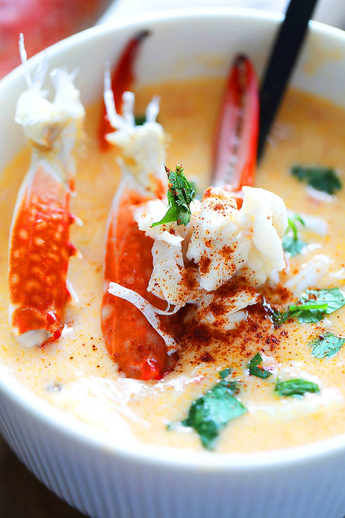 Easy crab bisque topped with lump crab meat and chopped parsley.