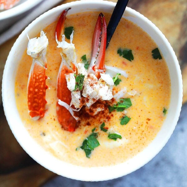 Creamy crab bisque recipe with homemade seafood stock.