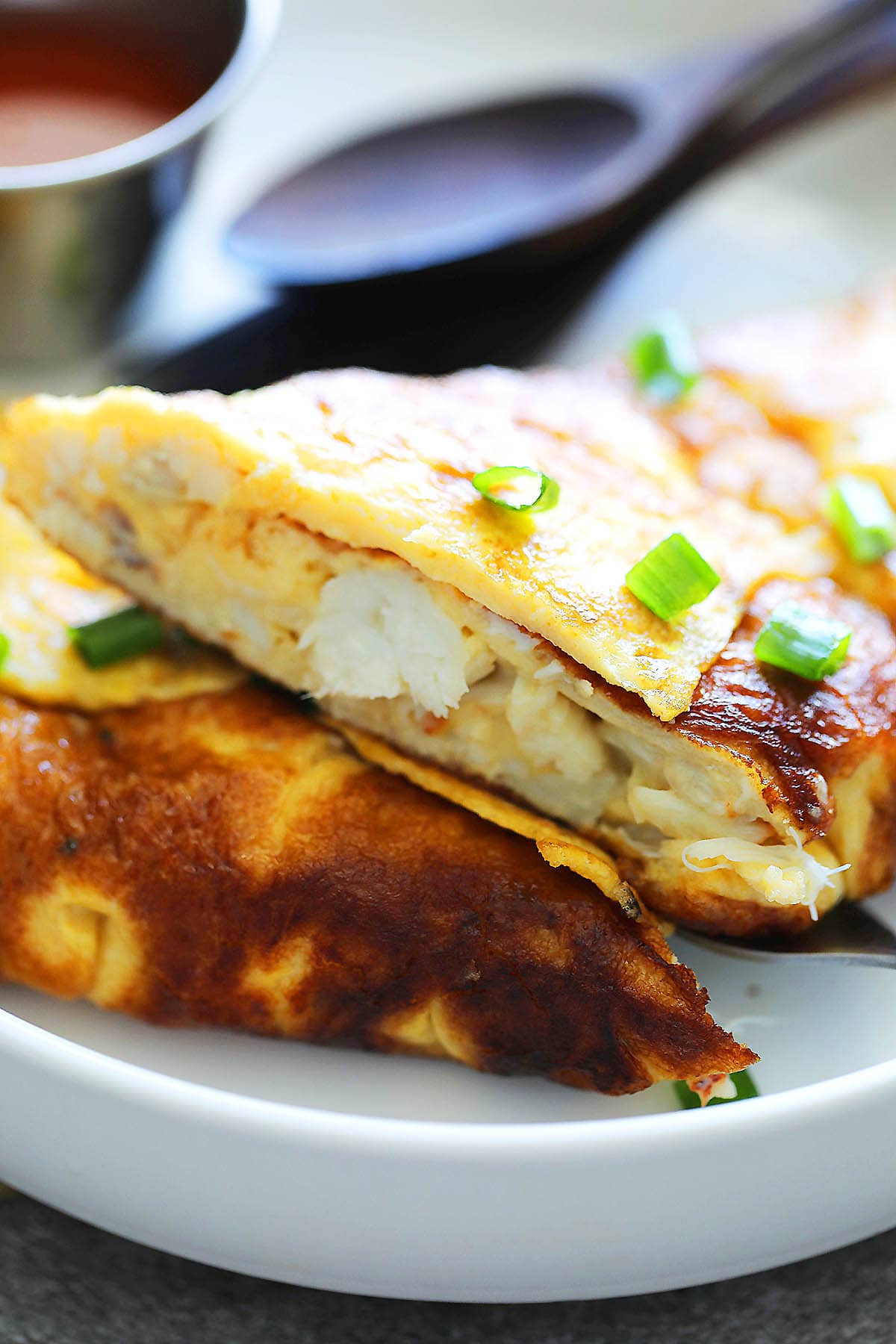 Thai crab omelette, served with Thai sriracha chili sauce.