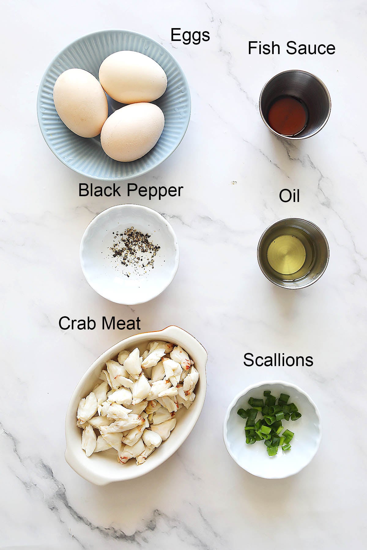 Ingredients for crab omelette.