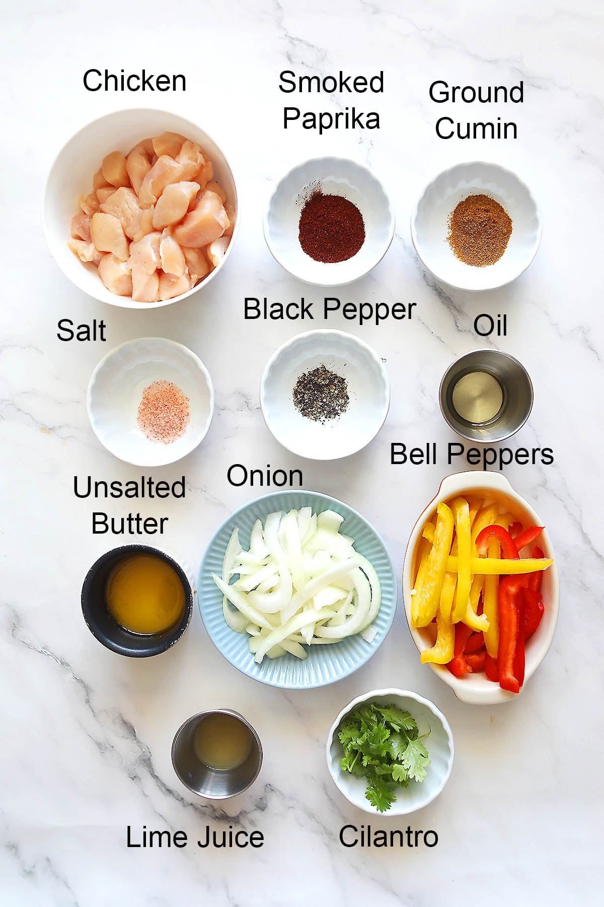 Ingredients for sizzling chicken fajita.
