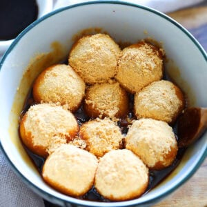 Brown sugar dumplings served in a bowl.