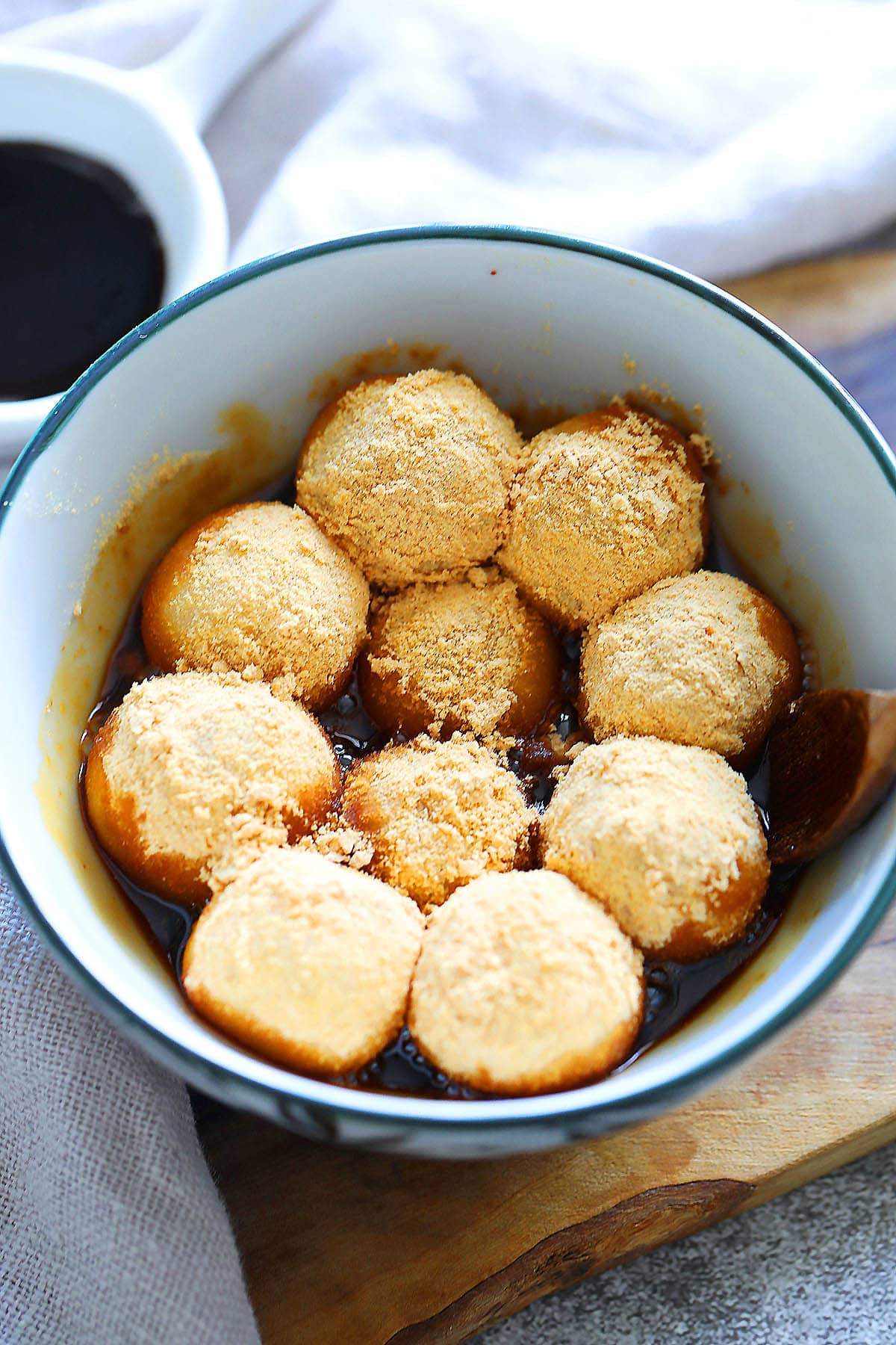 Brown sugar dumplings served in a bowl.