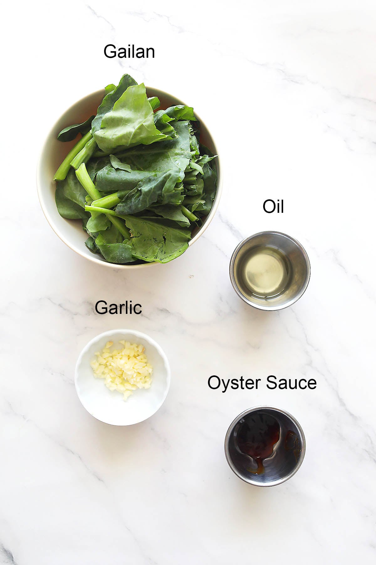 Ingredients for gailan with oyster sauce.