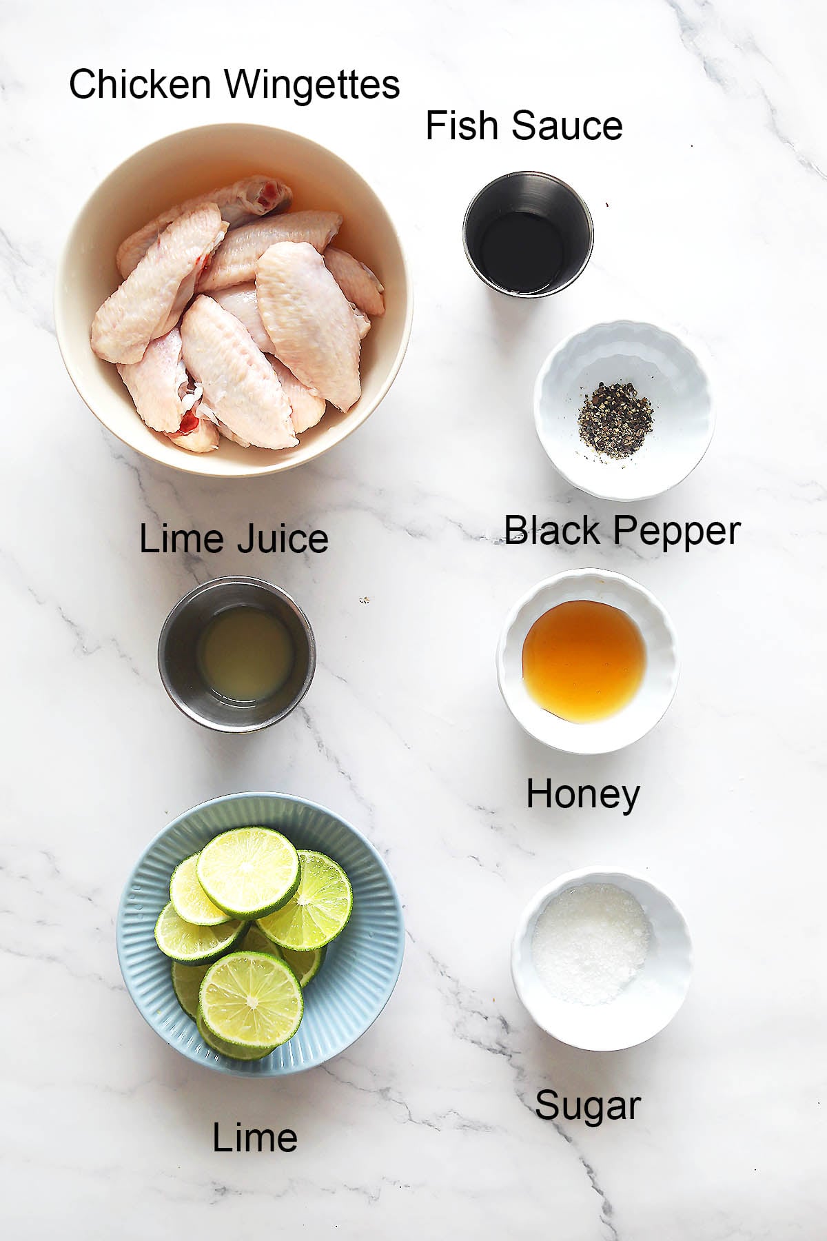 Ingredients for honey lime chicken wings.