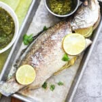Salt baked fish served with Thai seafood sauce.