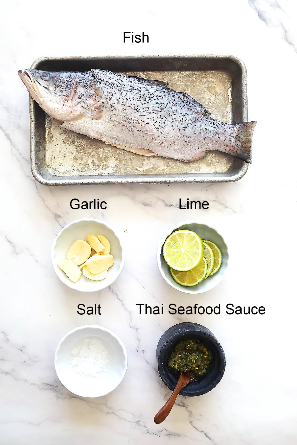 Ingredients for salt baked fish.