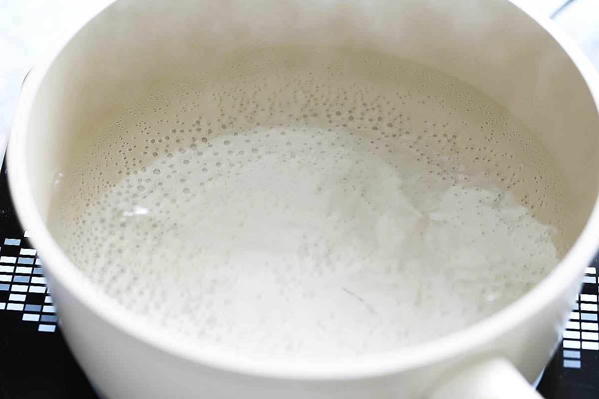 A pot of boiling water.