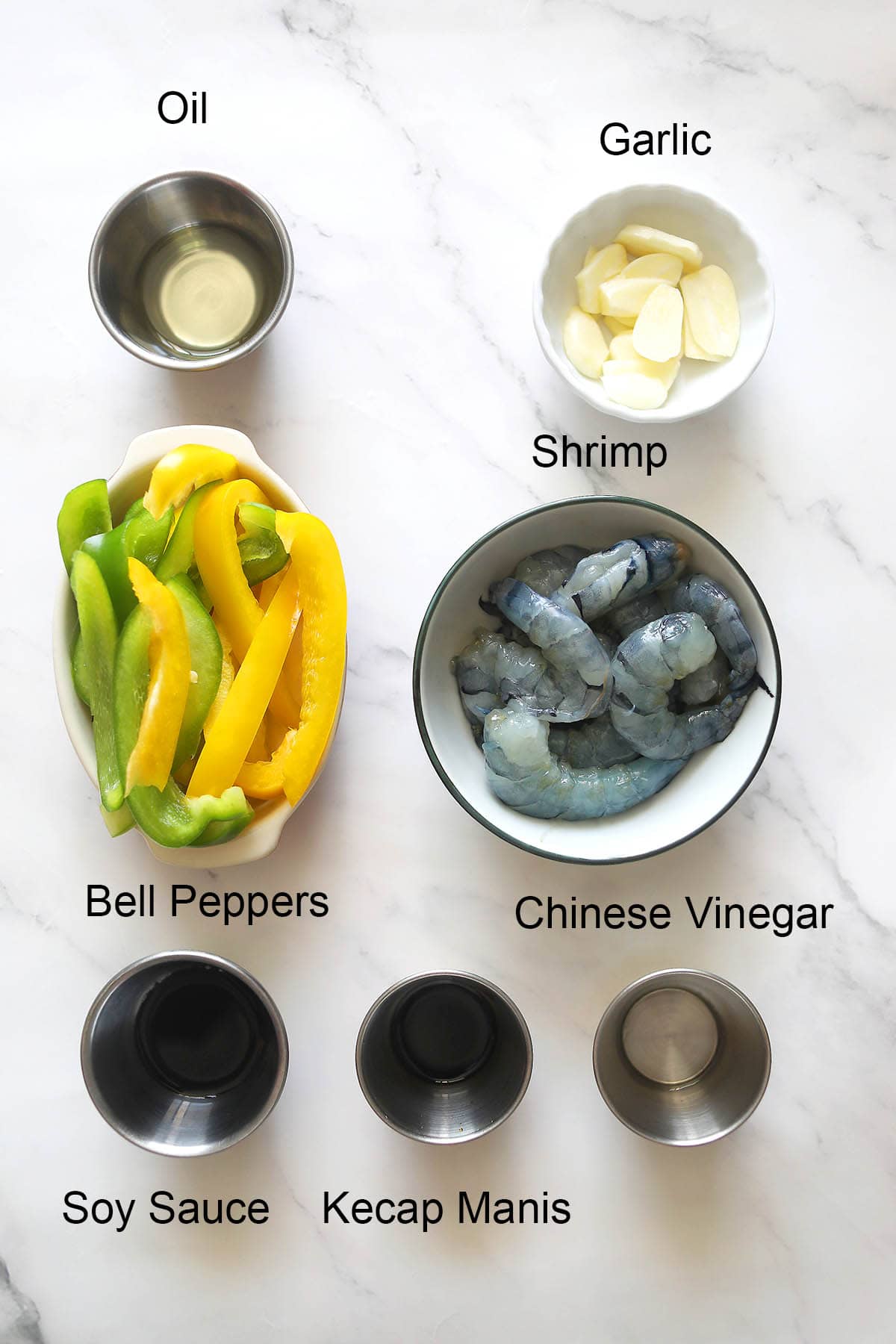 Ingredients for bell pepper shrimp.