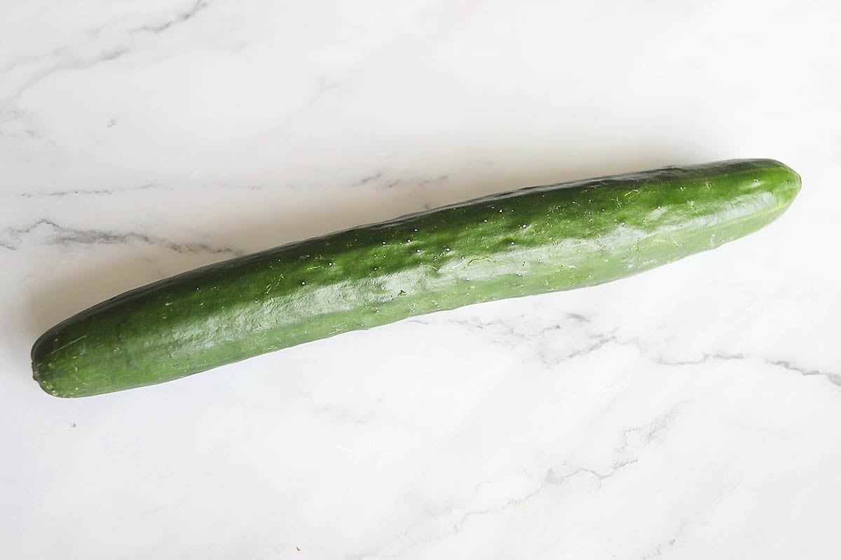 Japanese cucumber on a counter.