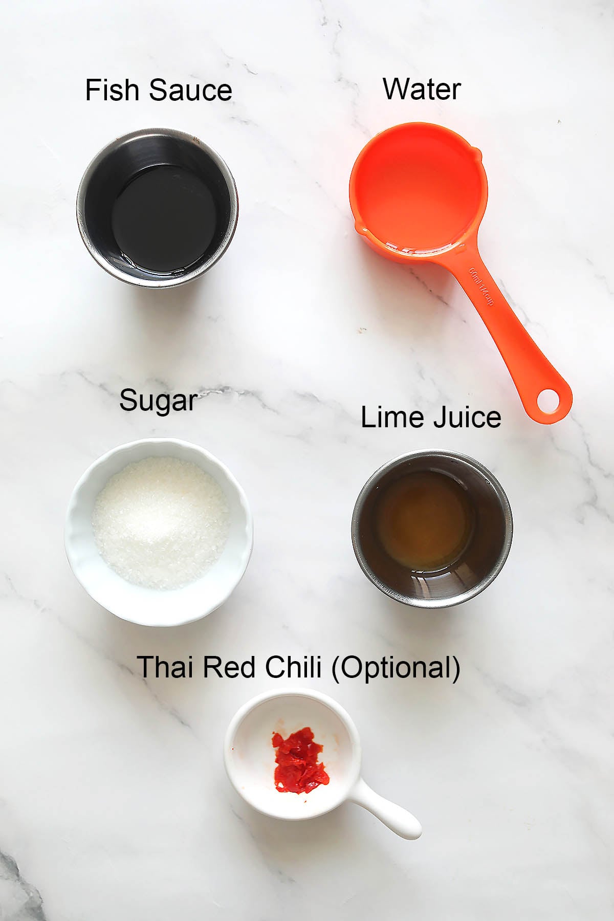 Ingredients for Vietnamese dipping sauce.
