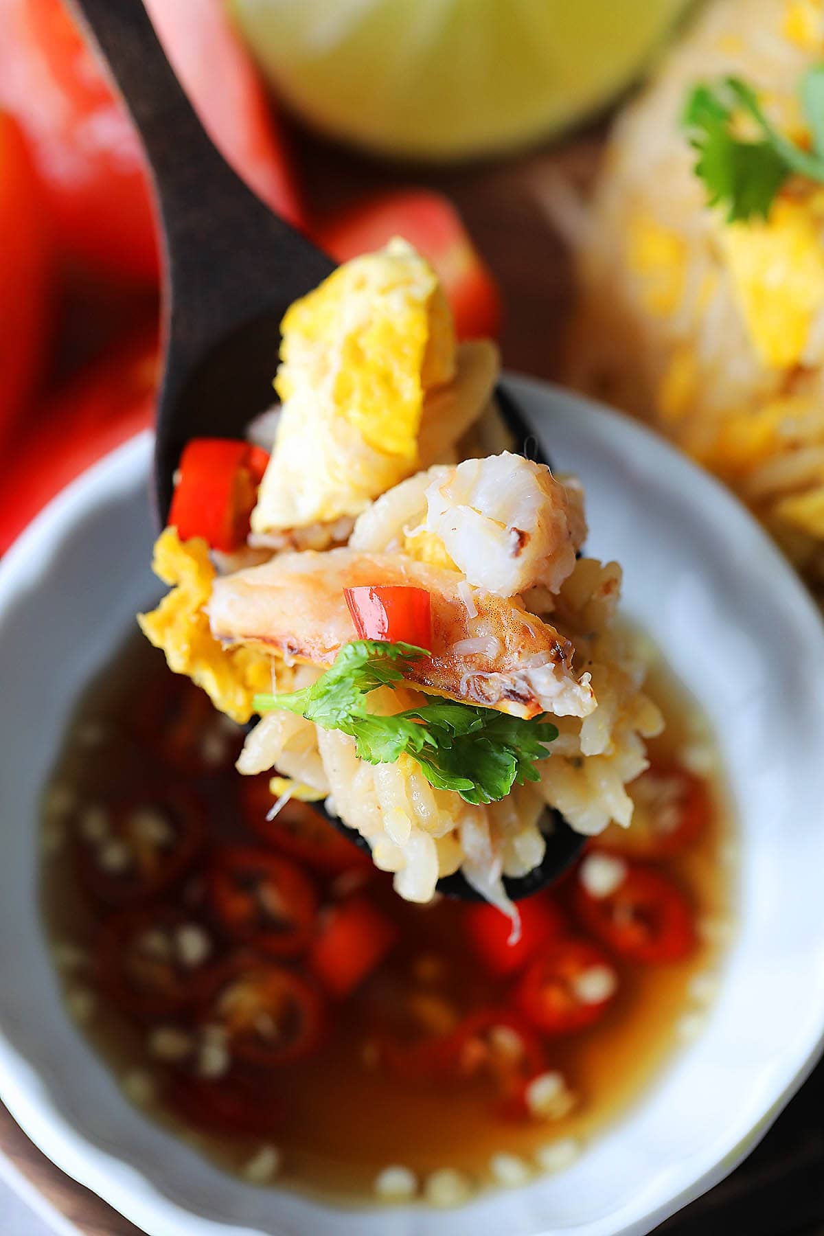 A spoonful of Thai crab fried rice.