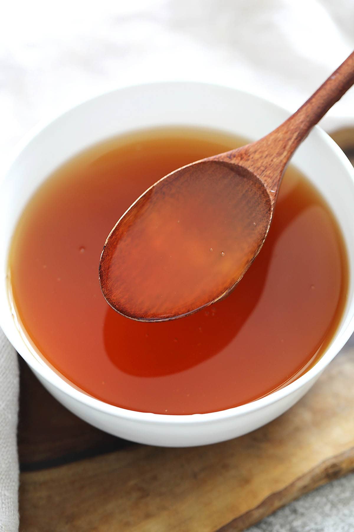 A spoonful of Japanese dashi sauce (dashi ankake).