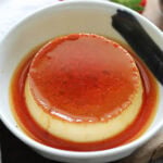 Flan dessert recipe served in a shallow dish.