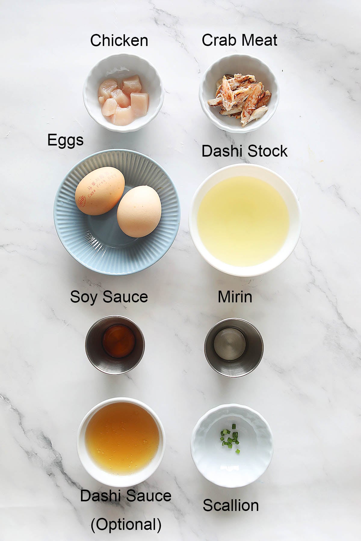 Ingredients for Japanese steamed egg.